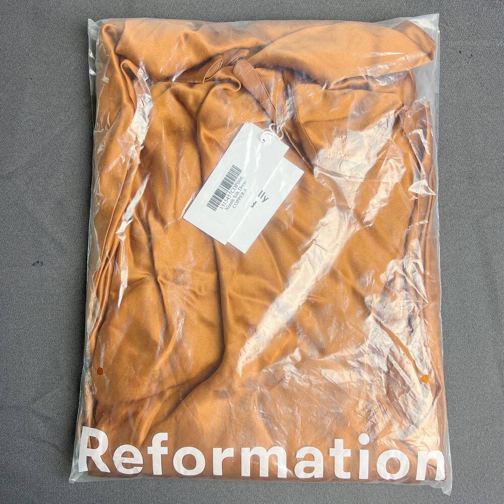 Reformation Niamh Silk Dress Sz 6 Copper Boat Neck NWT - Picture 4 of 6